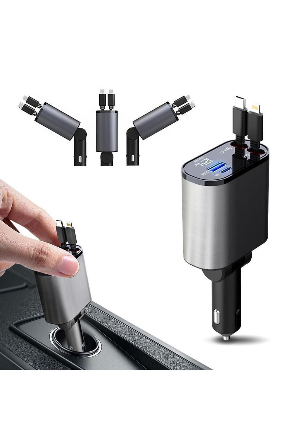 Küçük resim: Ultra Hızlı 120W 4'ü 1 arada Ayarlanabilir Araç içi Hızlı Şarj Cihazı | IOS - An