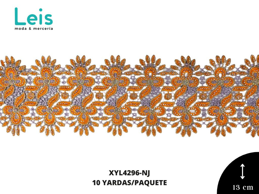 GUIPIUR FLOR CON TRES PETALOS CON PIEDRA  XYL4296 NARANJA CON LILA