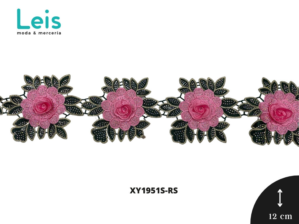 GUIPIUR ROSAS CON HOJAS CON PEDRERIA REF: XY1951S ROSA