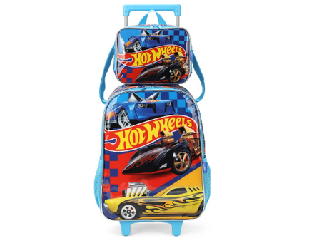 Kit de Mochila Infantil de Rodas com Lancheira Hot Wheels