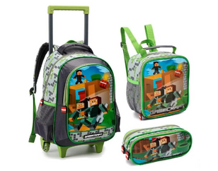 Kit Mochila de Rodas Infantil Gamecraft 3 Peças