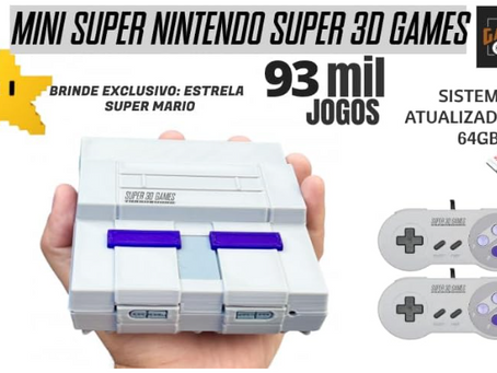 Mini Console Retro Super Nintendo com 93 mil jogos + 2 Controles Super 3D Games