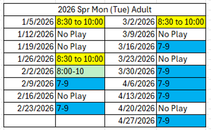 2026 Mon Spr Adult Badminton