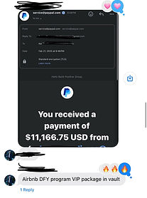 Client testimonial screenshot showing $11,166.75 PayPal payment for Airbnb VIP program – proof of high-ticket sale nads.ai