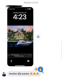 Client payment notification showing $4,900 for a $5K package – testimonial proof of high-ticket sales generated with Nads.AI