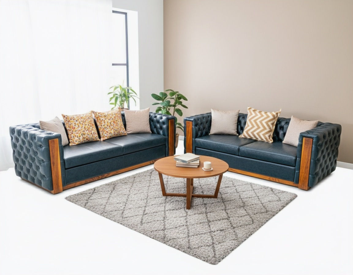 Zoe Genuine Leather Buttoned Set Couch - 3 Seat & 2 Seat