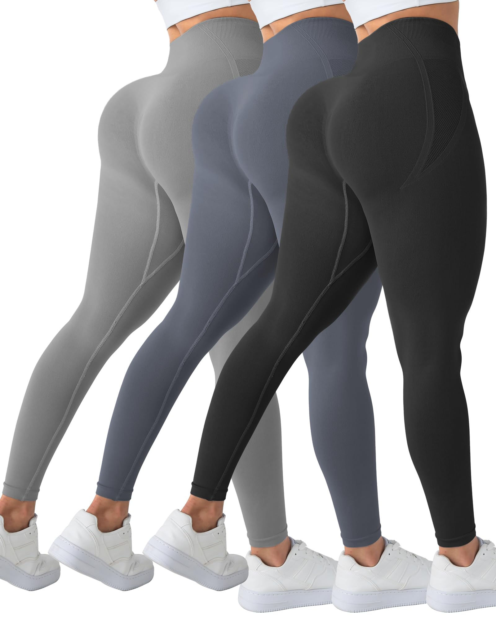 LZYVOO 3 Piece Workout Leggings for Women Butt Lifting Scrunch Butt Seamless Gym