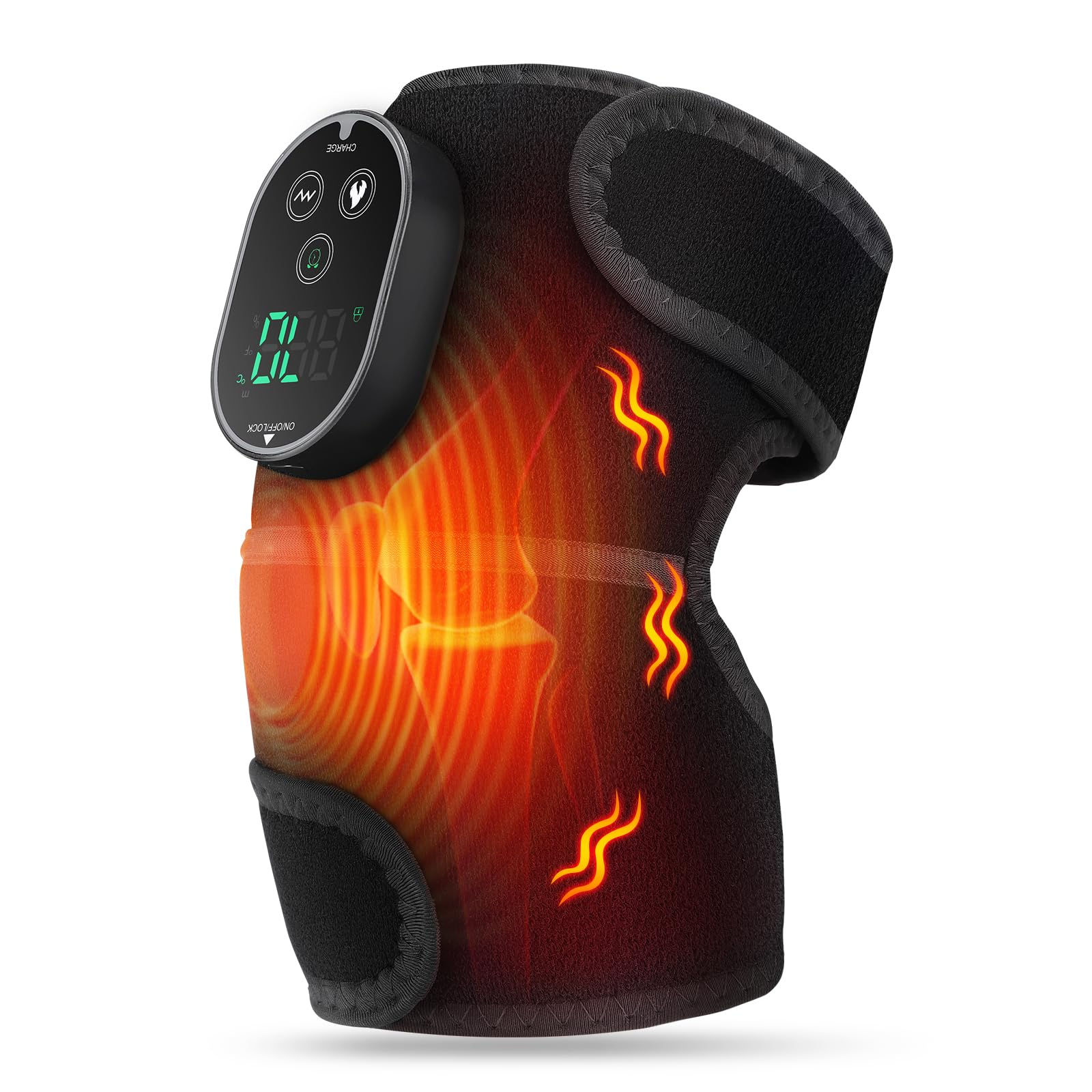 Cordless Knee Massager Heated Knee Brace Wrap with Touch Screen Control Adjustab