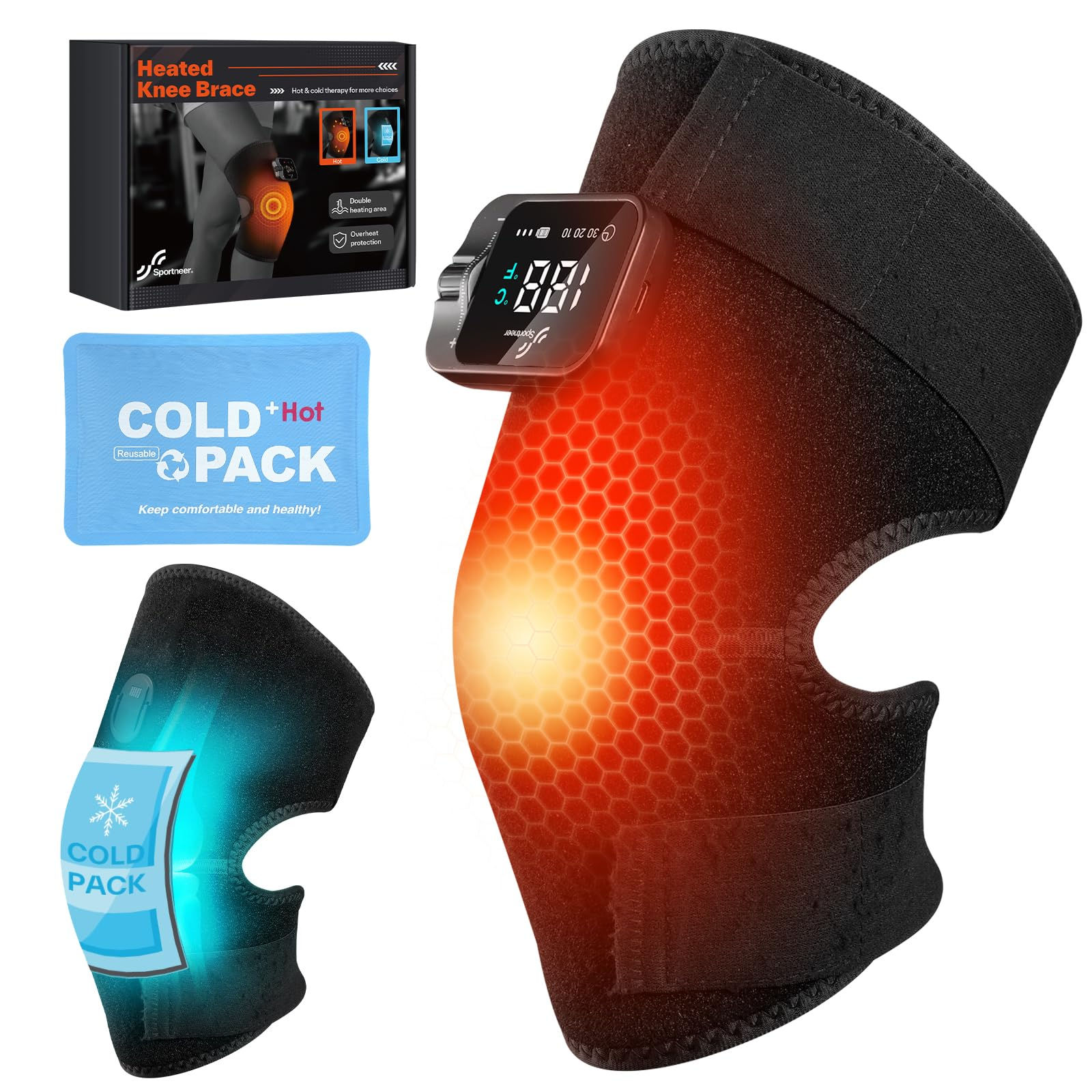 Sportneer Heated Knee Brace Knee Warmers for Women - Heating Pad for Knees Pain