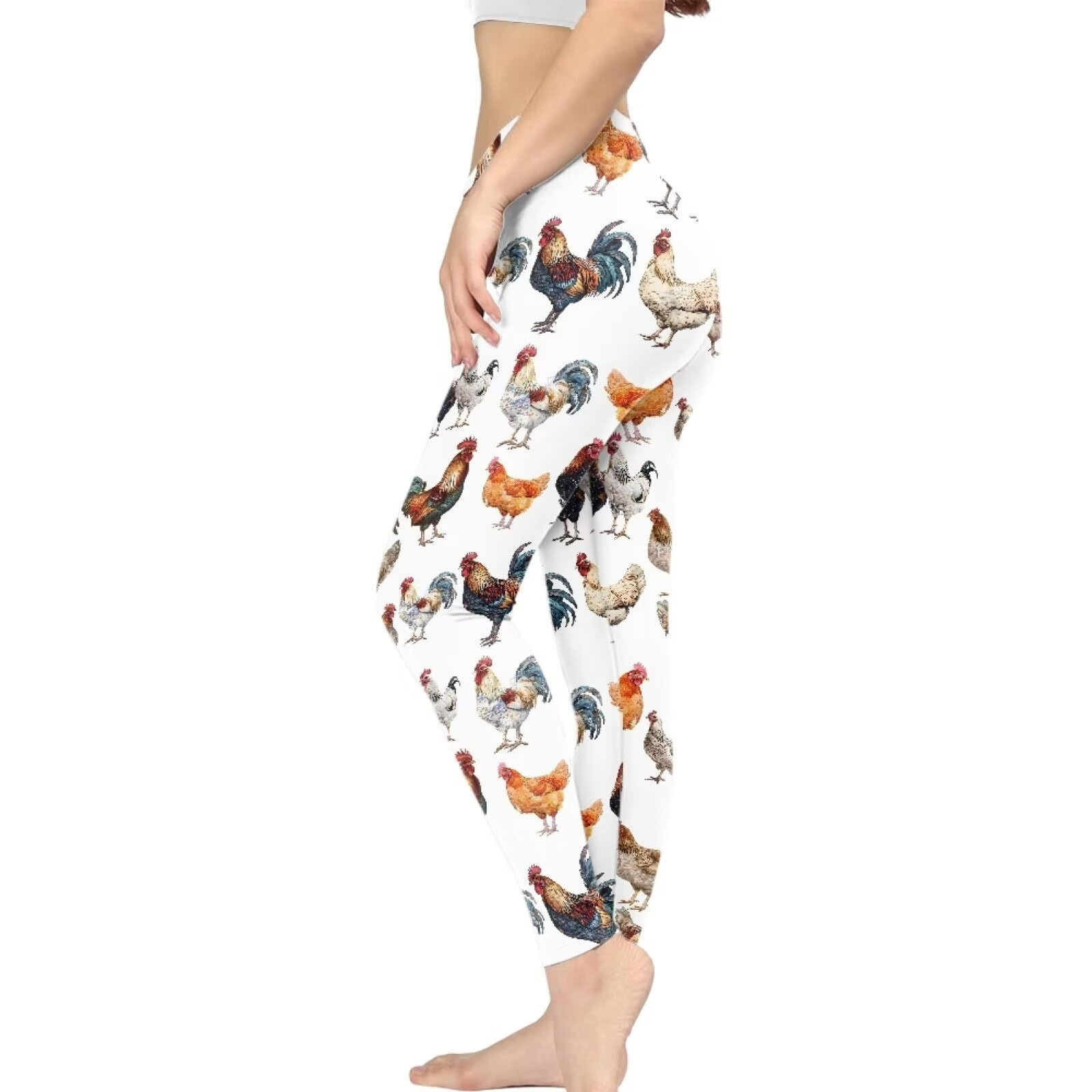 Wideasale Funny Rooster Leggings Yoga Pants for Women Soft Butt Lifting Leggings