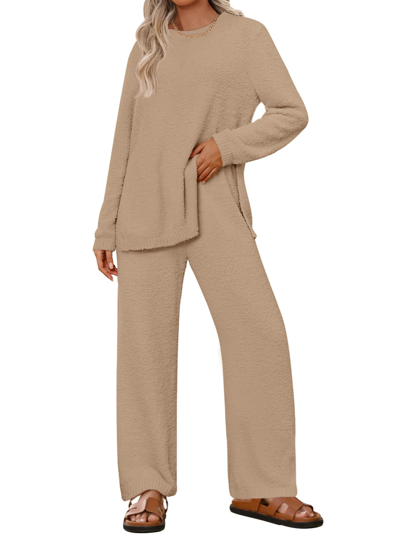 NENONA Womens Cozy Fuzzy Fleece Lounge Sets 2 Piece Loungewear Fall Outfits Swea