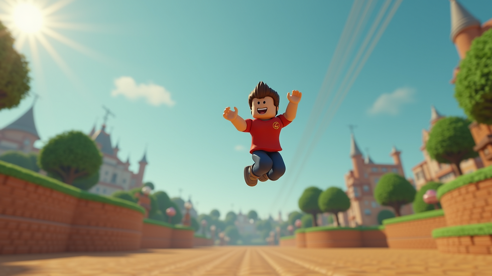 Close-up view of a character jumping high in Roblox