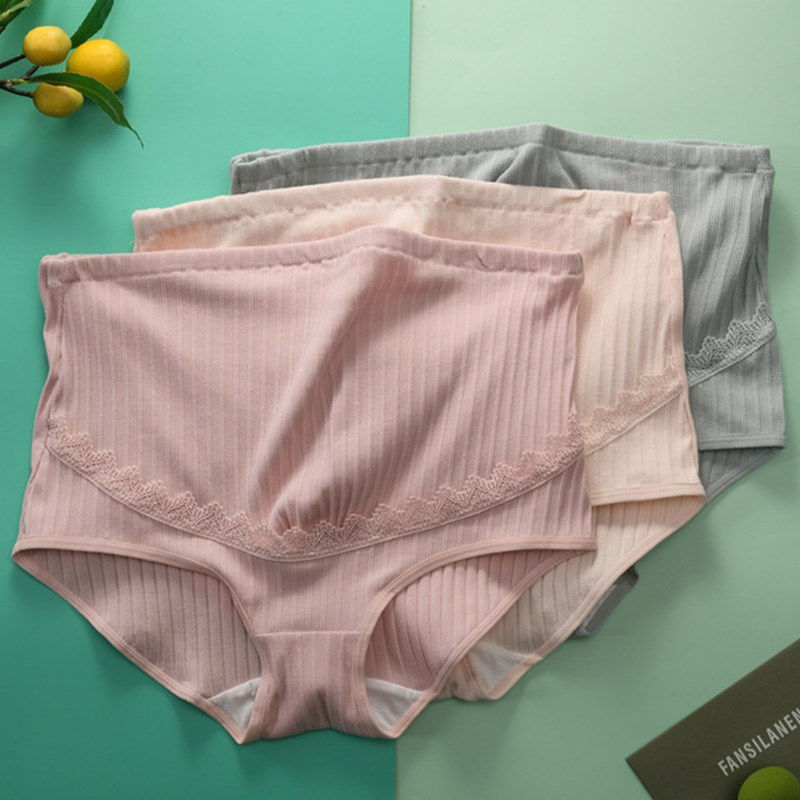 Thumbnail: High-waisted maternity underwear in pink, peach, and grey