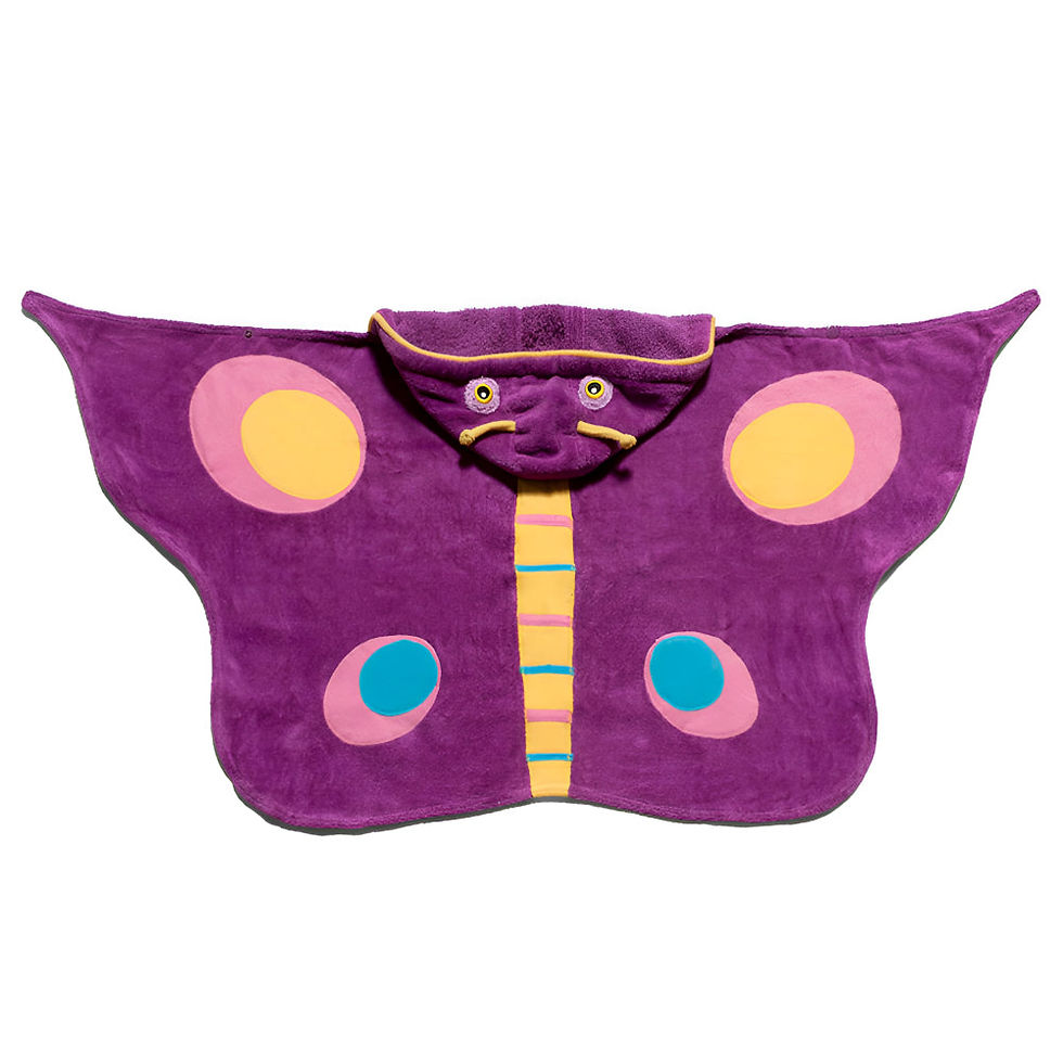 Purple Hooded Butterfly Towel with colorful wing patterns