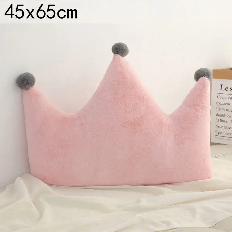 Thumbnail: Pink crown-shaped plush pillow 45x65cm with grey pom-poms