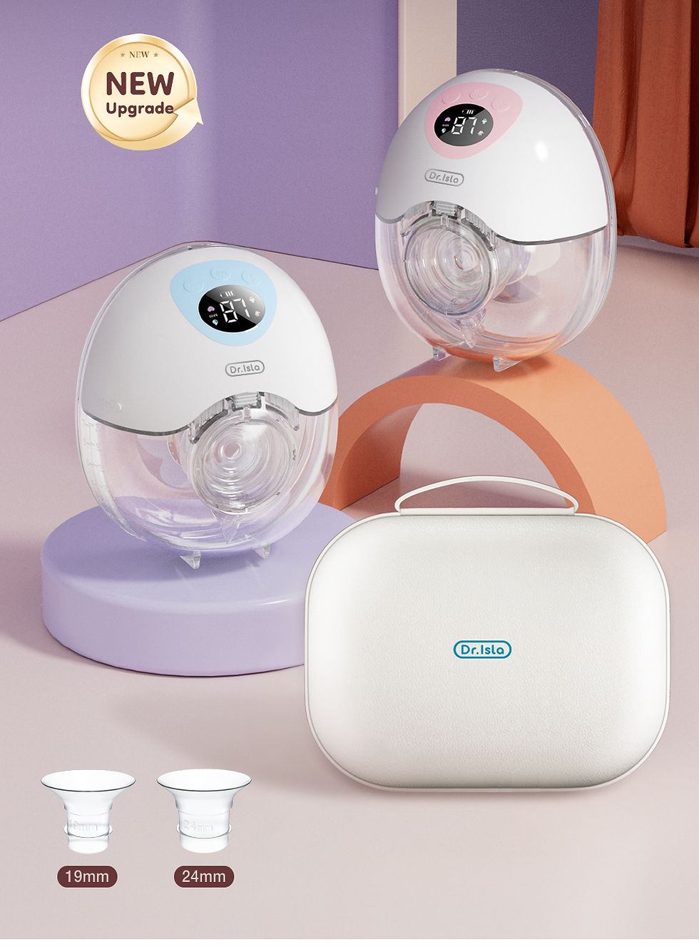 Thumbnail: Two wearable breast pumps and a carrying case