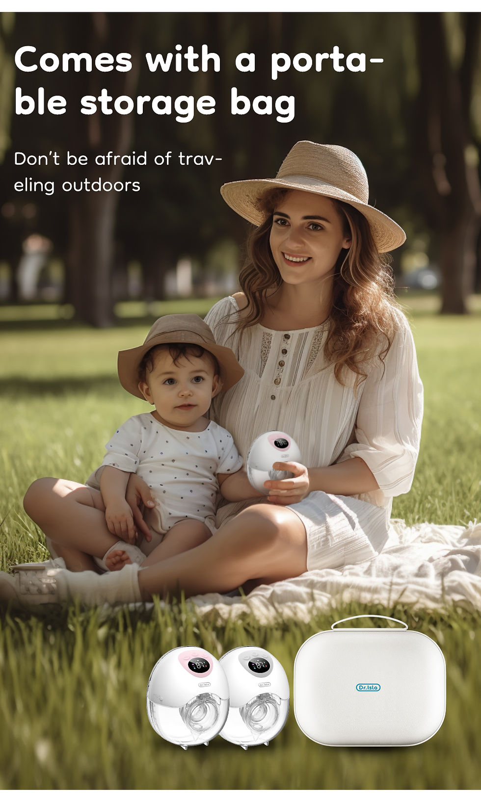 Thumbnail: Woman and child outdoors with portable storage bag.
