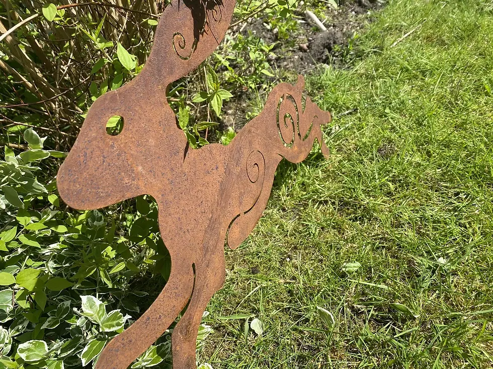 Thumbnail: Rust Metal Running Hare Garden Stake