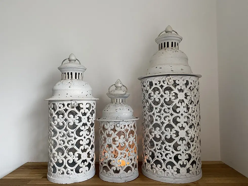 Thumbnail: Set 3 Large Cream Metal Garden Lanterns