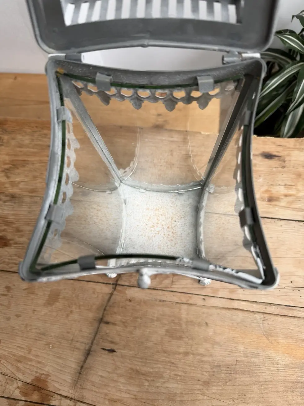 Thumbnail: Ornate Curved Glass Grey Metal Candle Lantern