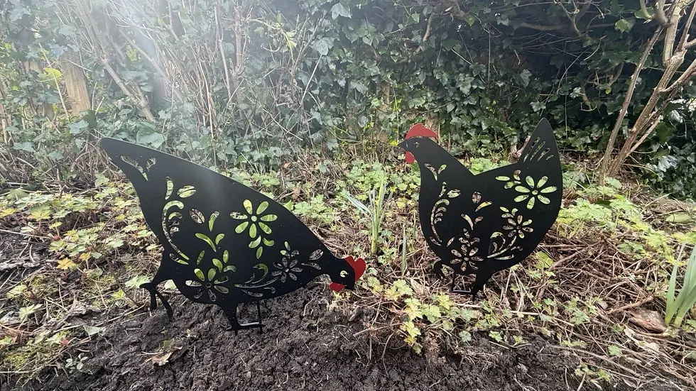 Thumbnail: Set of 2 Black Hen Metal Garden Stakes