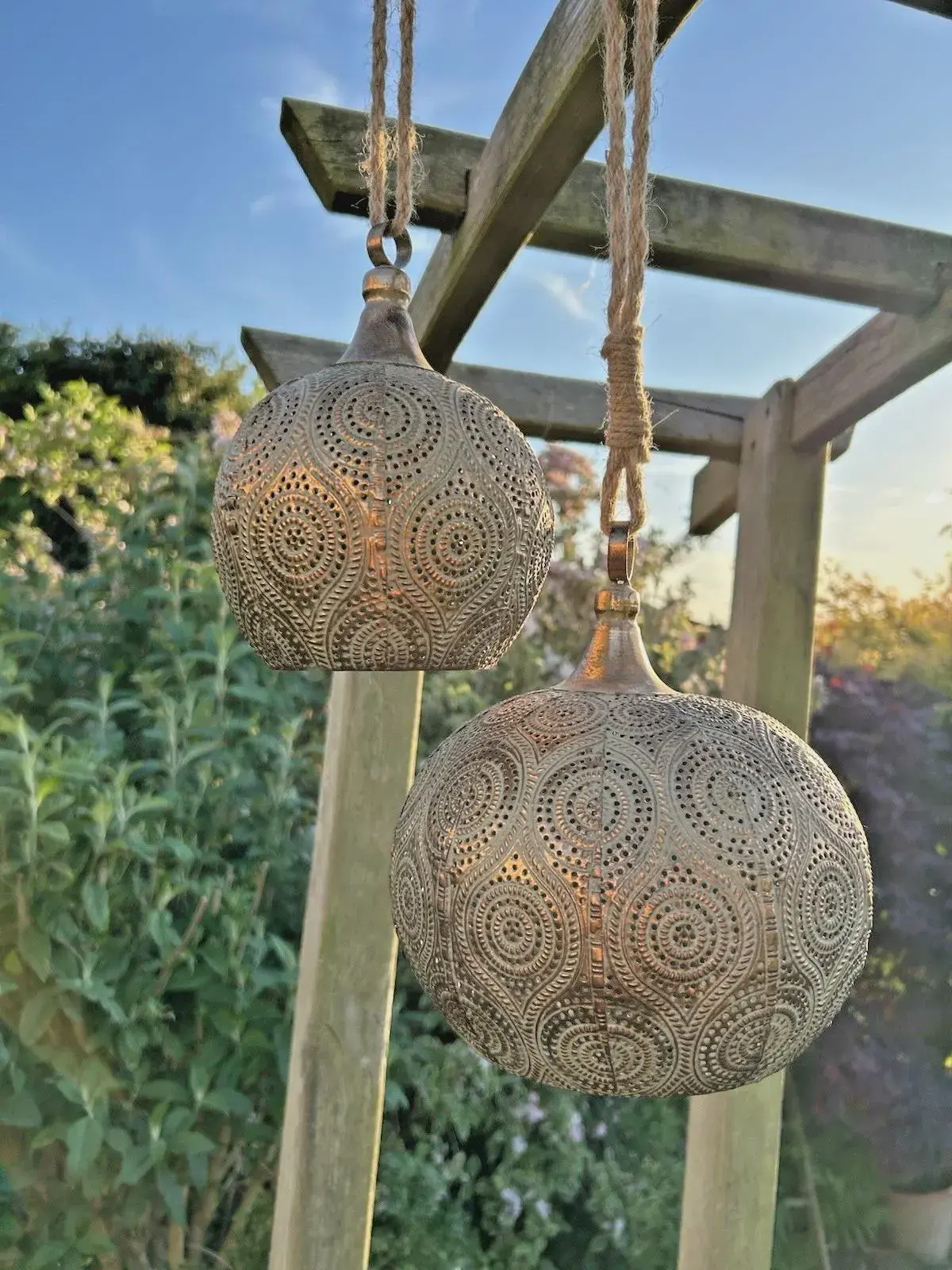 Set of 2 Hanging Gold Moroccan Garden Bells