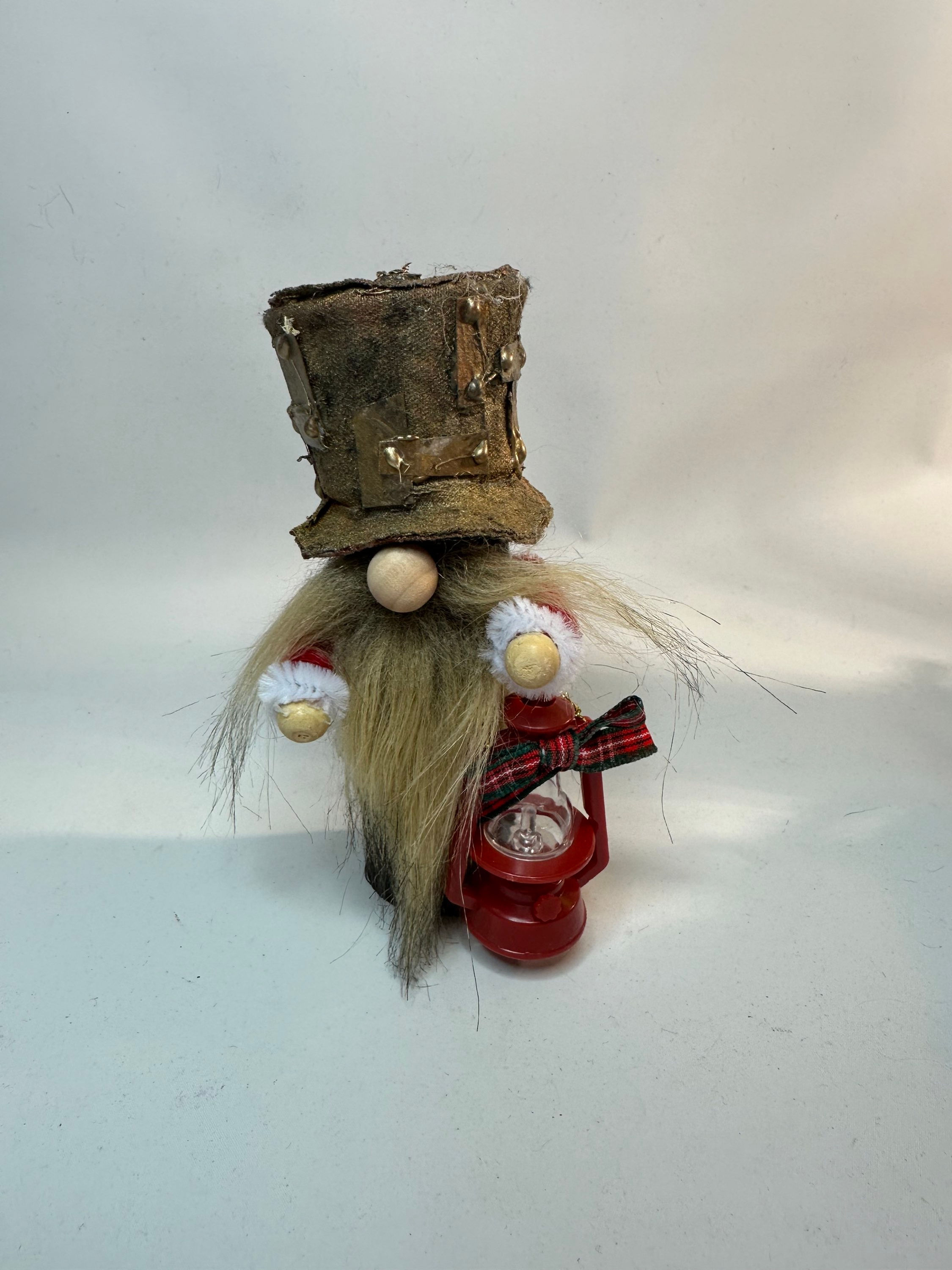 Cheery Gnome  Steampunk Ornament with Red Lantern