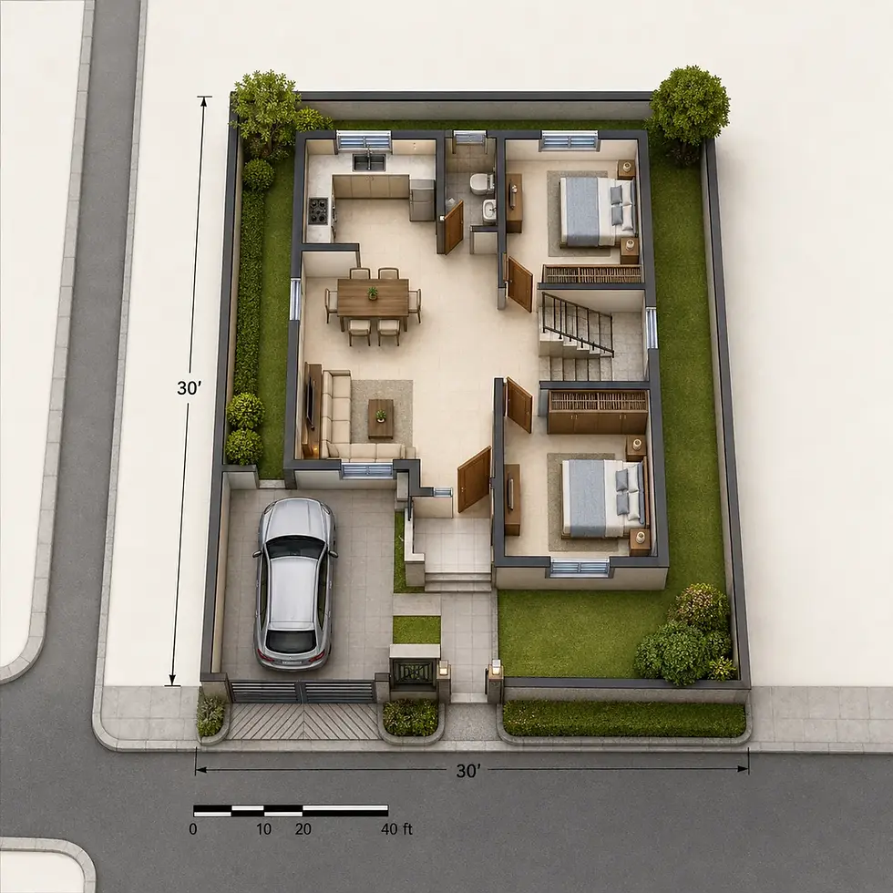 30×40 House Plan With Car Parking

