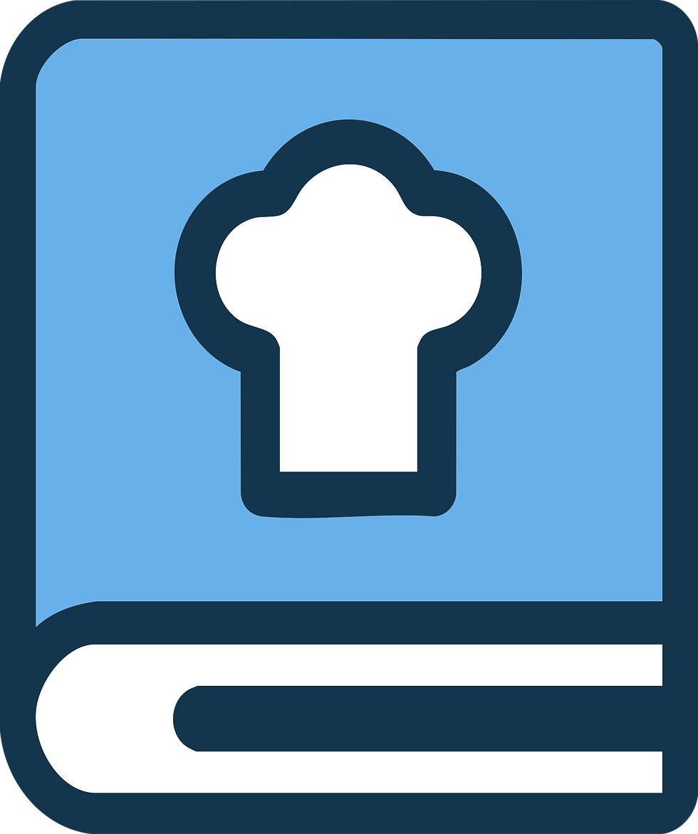 A blue recipe book.