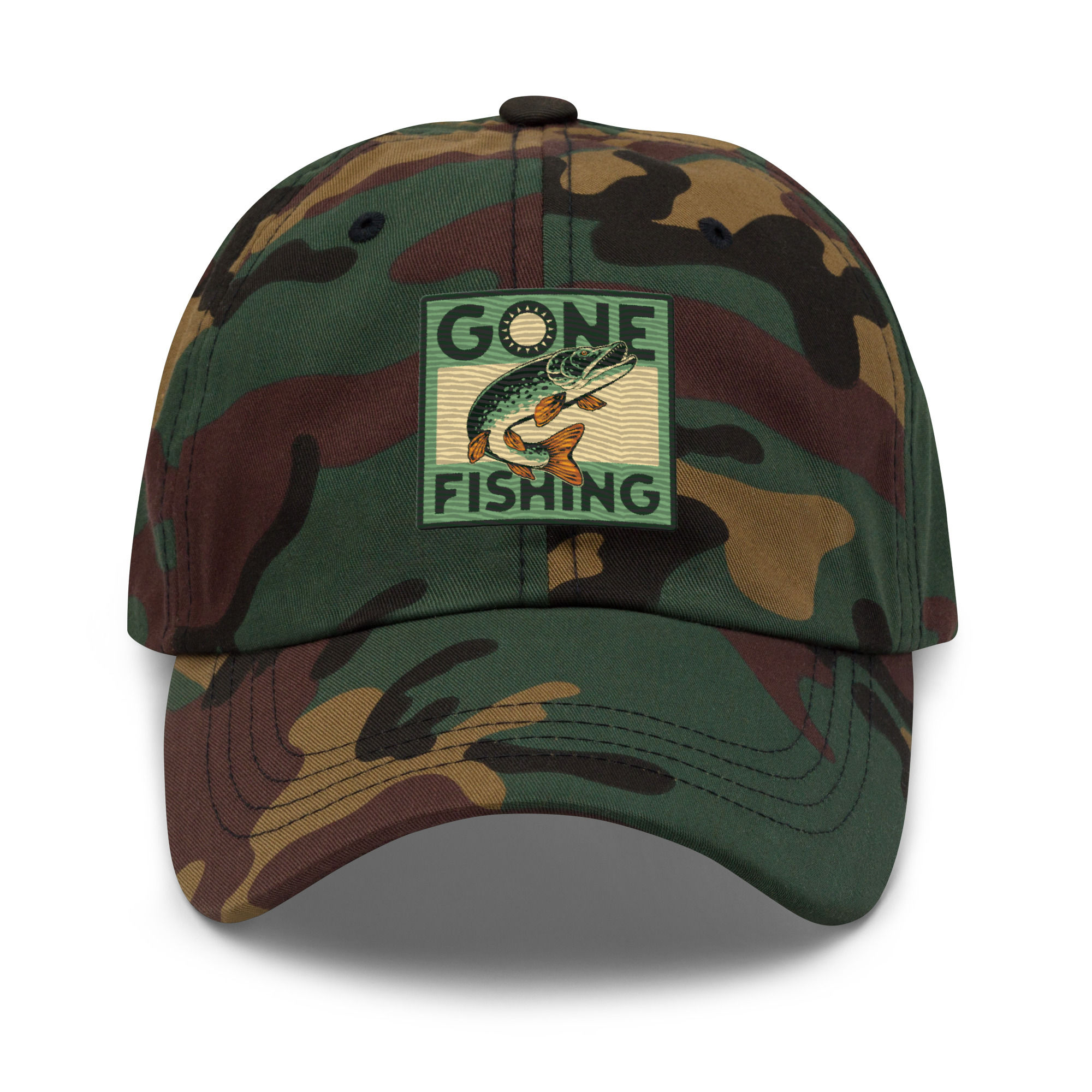 Gone Fishing Embroidered Cotton Twill Cap