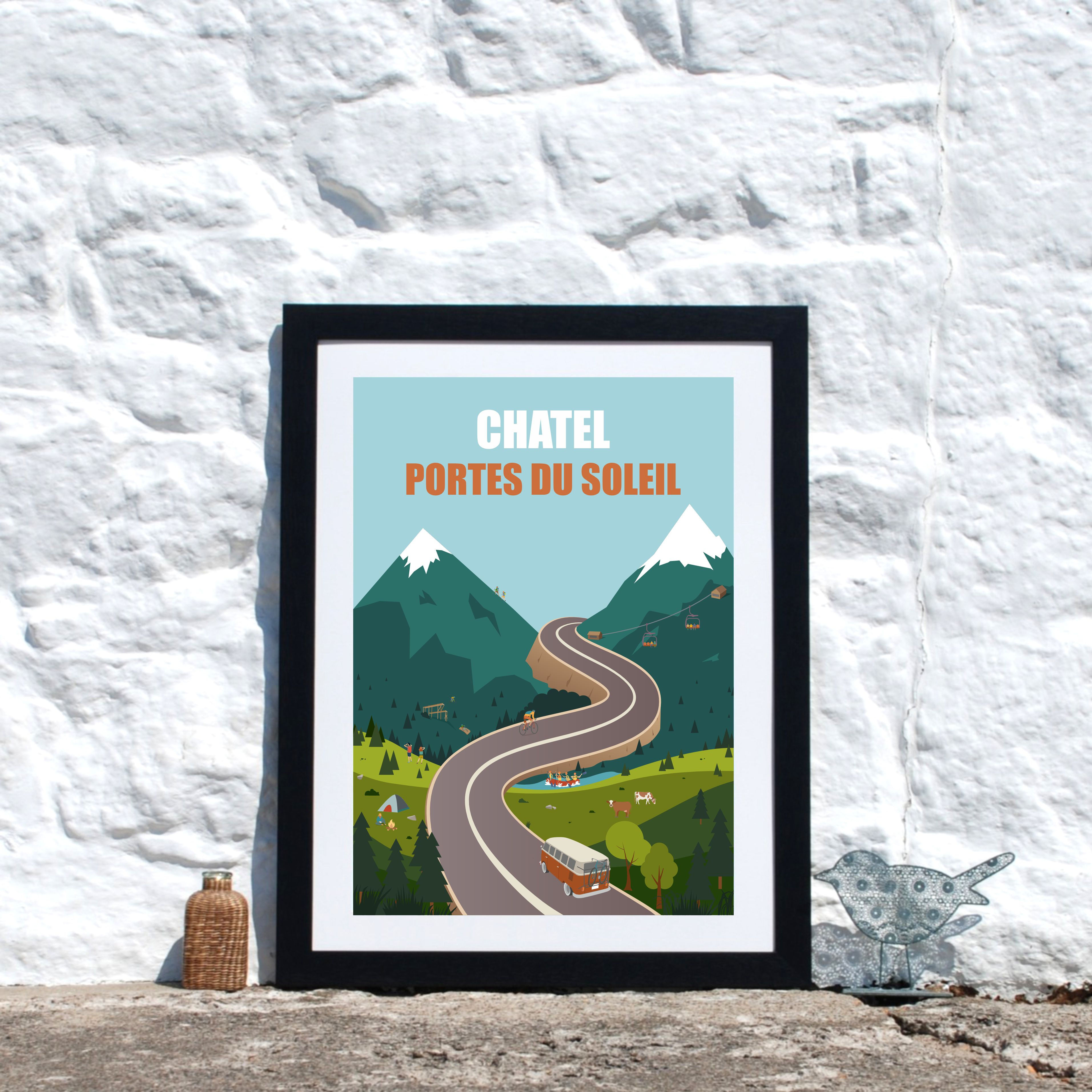 Summer Alpine French Alps, Hiking, biking, camping print , Chatel, Morzine,