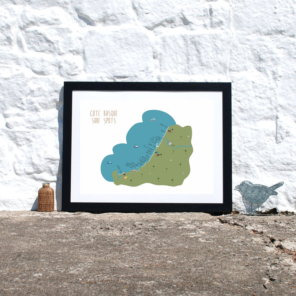 Thumbnail: Cote Basque France surf map prints, Sables d'or, barritz, Bidart, Hendaye