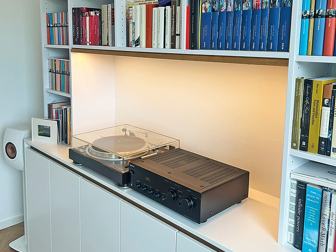 Maßgefertigtes Hi-Fi-Möbel mit integriertem Plattenspieler und Verstärker