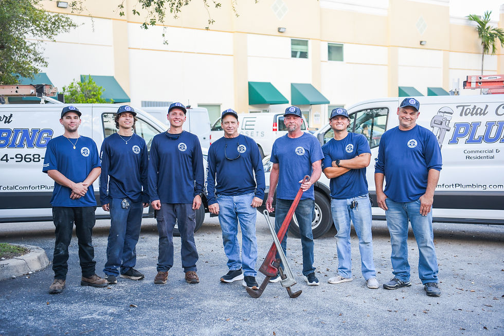 Licensed plumbing team standing together in company uniforms, ready to provide professional resident