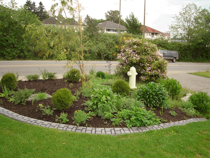 unique curb's red curb roman square design in the front lawn