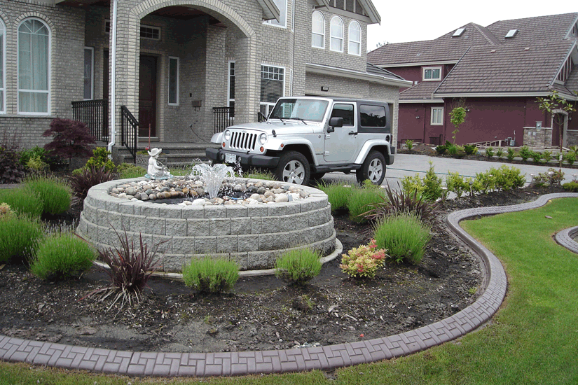 unique curb's grey curb roman square design in the front lawn