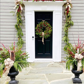 Live Garland, wreath, & planters Christmas display