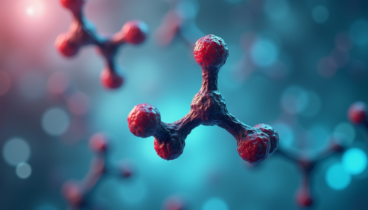 Close-up view of a hormone molecule model on a laboratory table