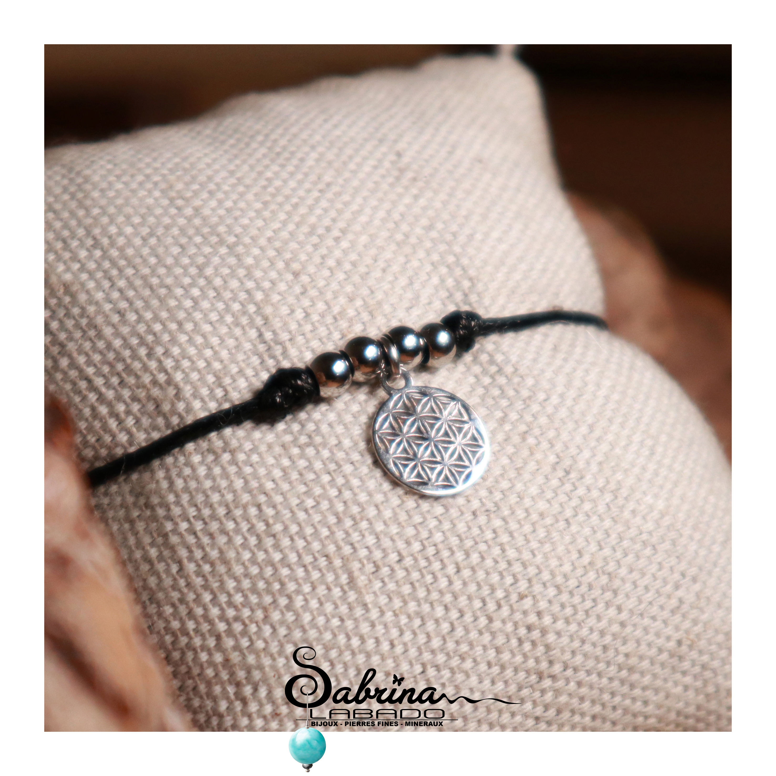 Bracelet fleur de vie acier sur cordon