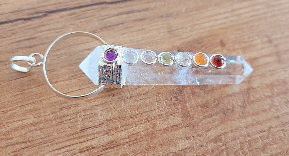Miniature : Pendentif pointe cristal de roche et chakras