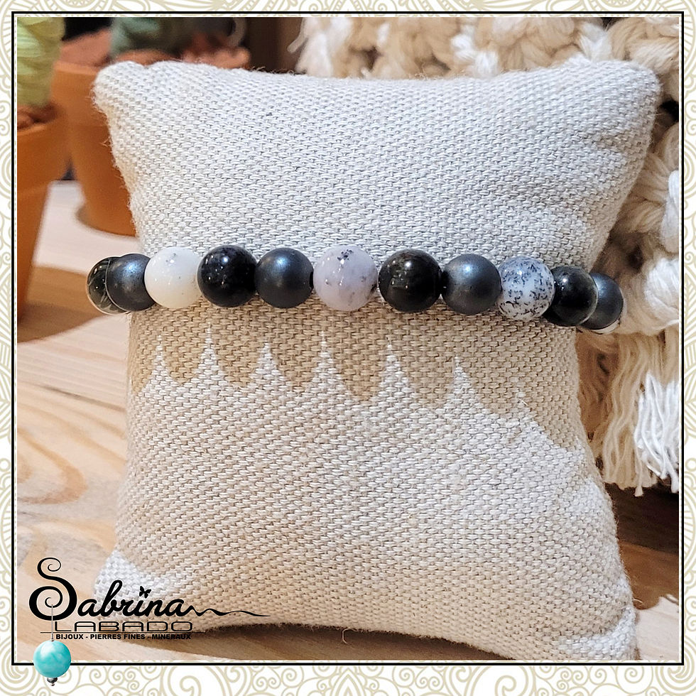 Miniature : Bracelet Opale Dendritique, Œil d'Aigle et Hématite Mate