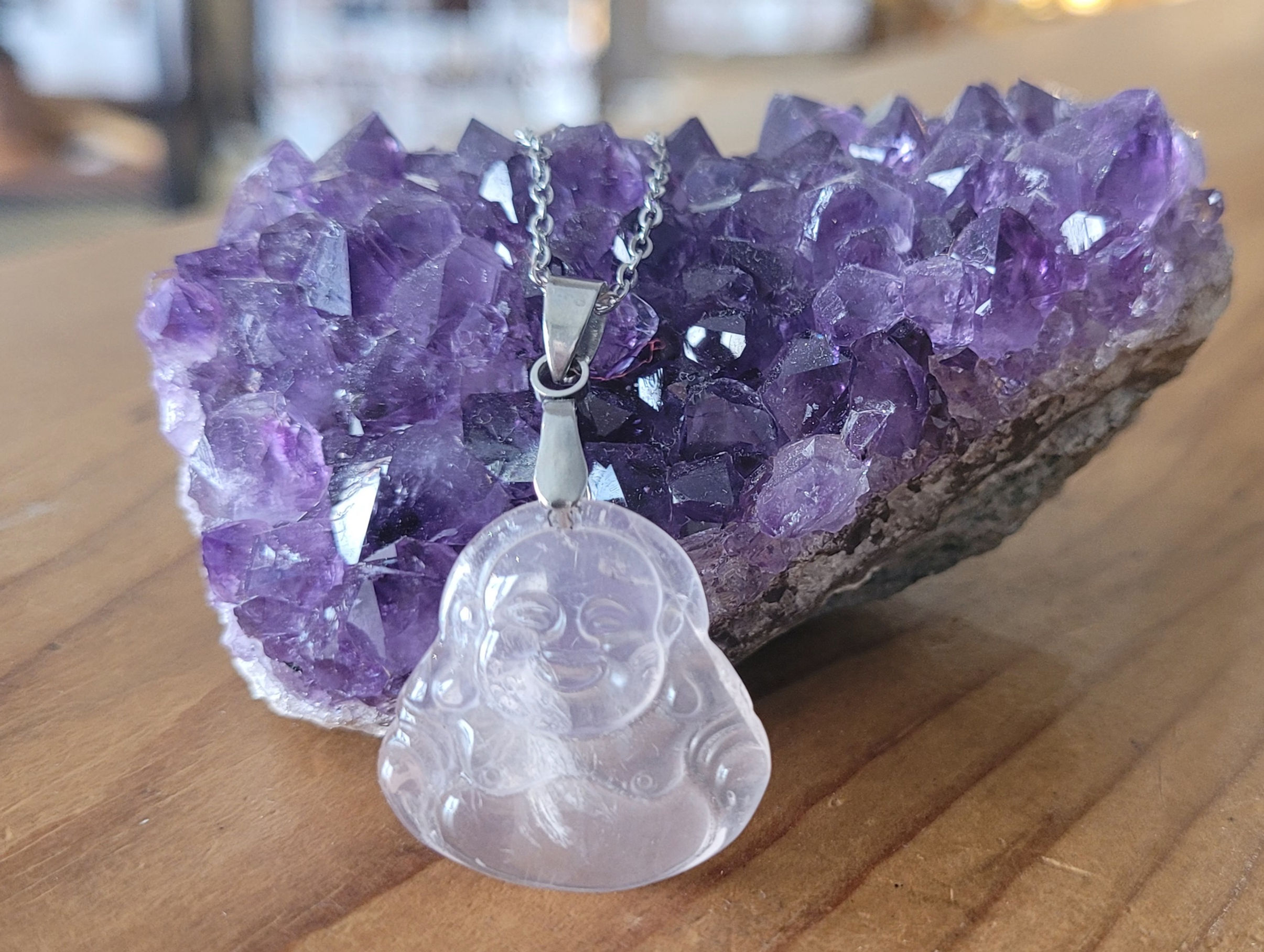 Pendentif Bouddha Quartz Rose