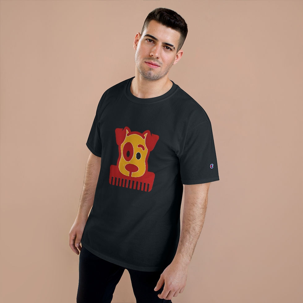 Unisex Champion T-Shirt with Mr. Brooks the Dog Distressed Logo