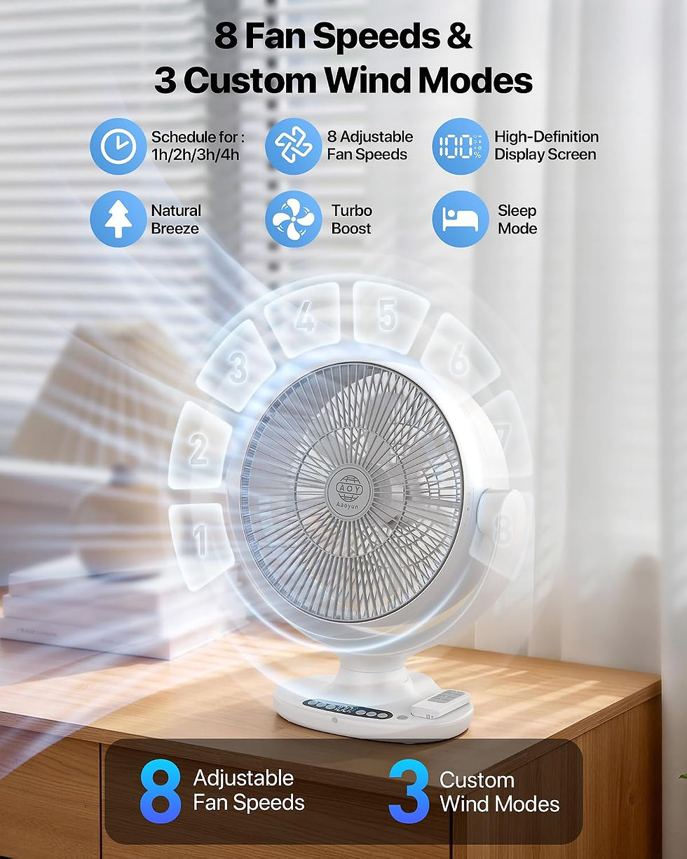 Thumbnail: Cordless Rechargeable Fan with Remote – 12000mAh Battery, 3D Oscillation