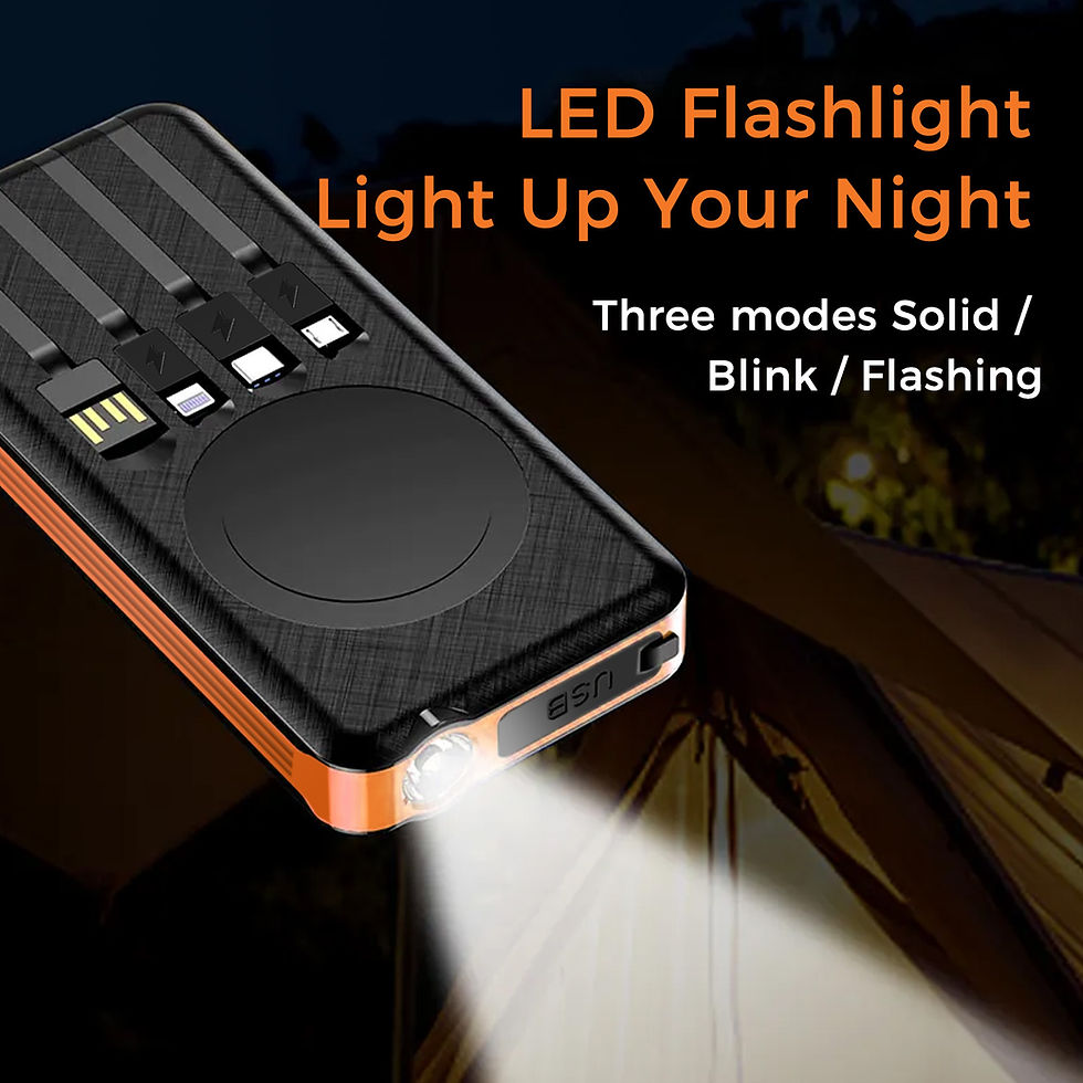 Thumbnail: 10000mAh Solar Power Bank with Wireless Charging and Built-in Cables