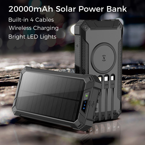 20000mAh Outdoor Solar Power Bank with Built-in 4 Cables | Sungale