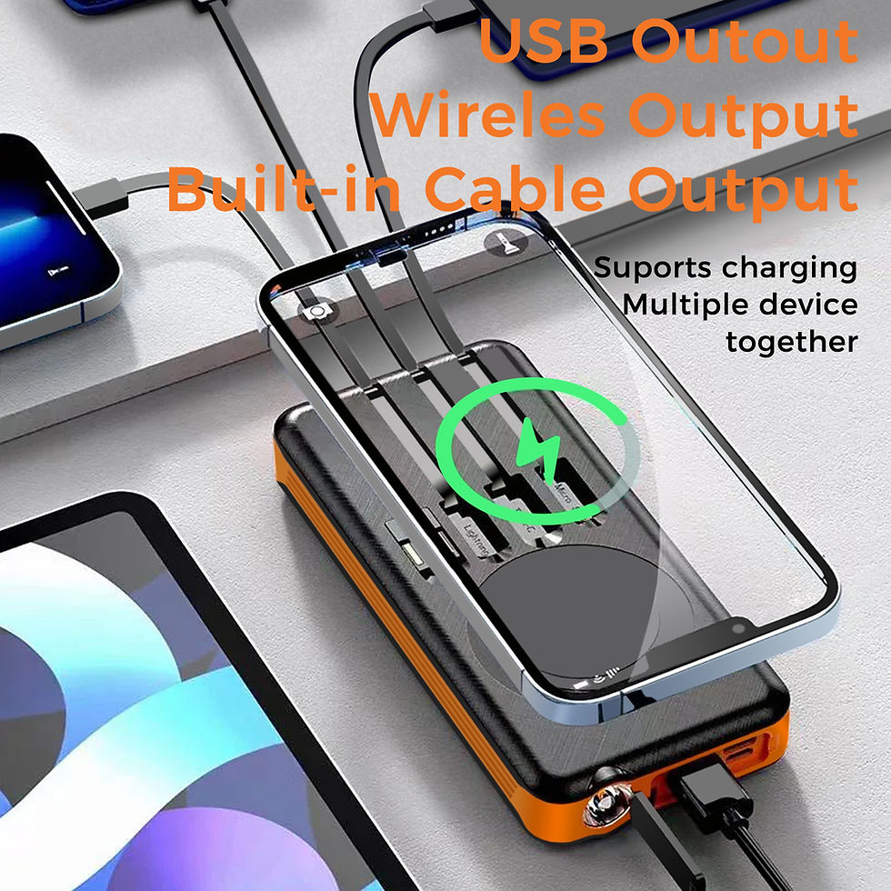 Thumbnail: 10000mAh Solar Power Bank with Wireless Charging and Built-in Cables