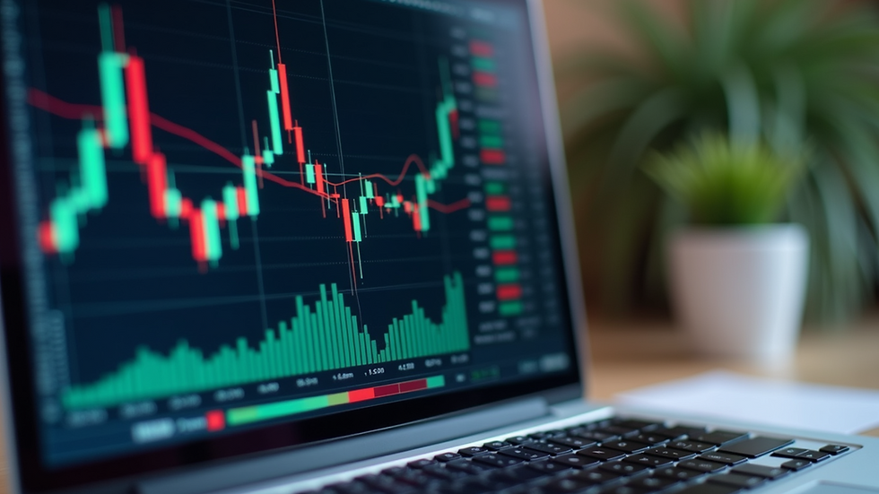 Close-up view of a laptop screen showing stock market charts
