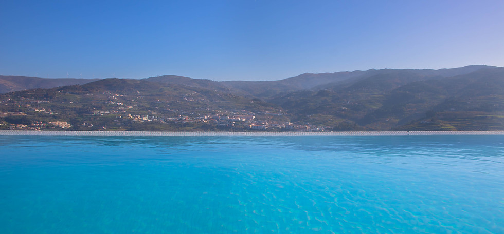 Piscina com fundo infinito com cvista para o Douro