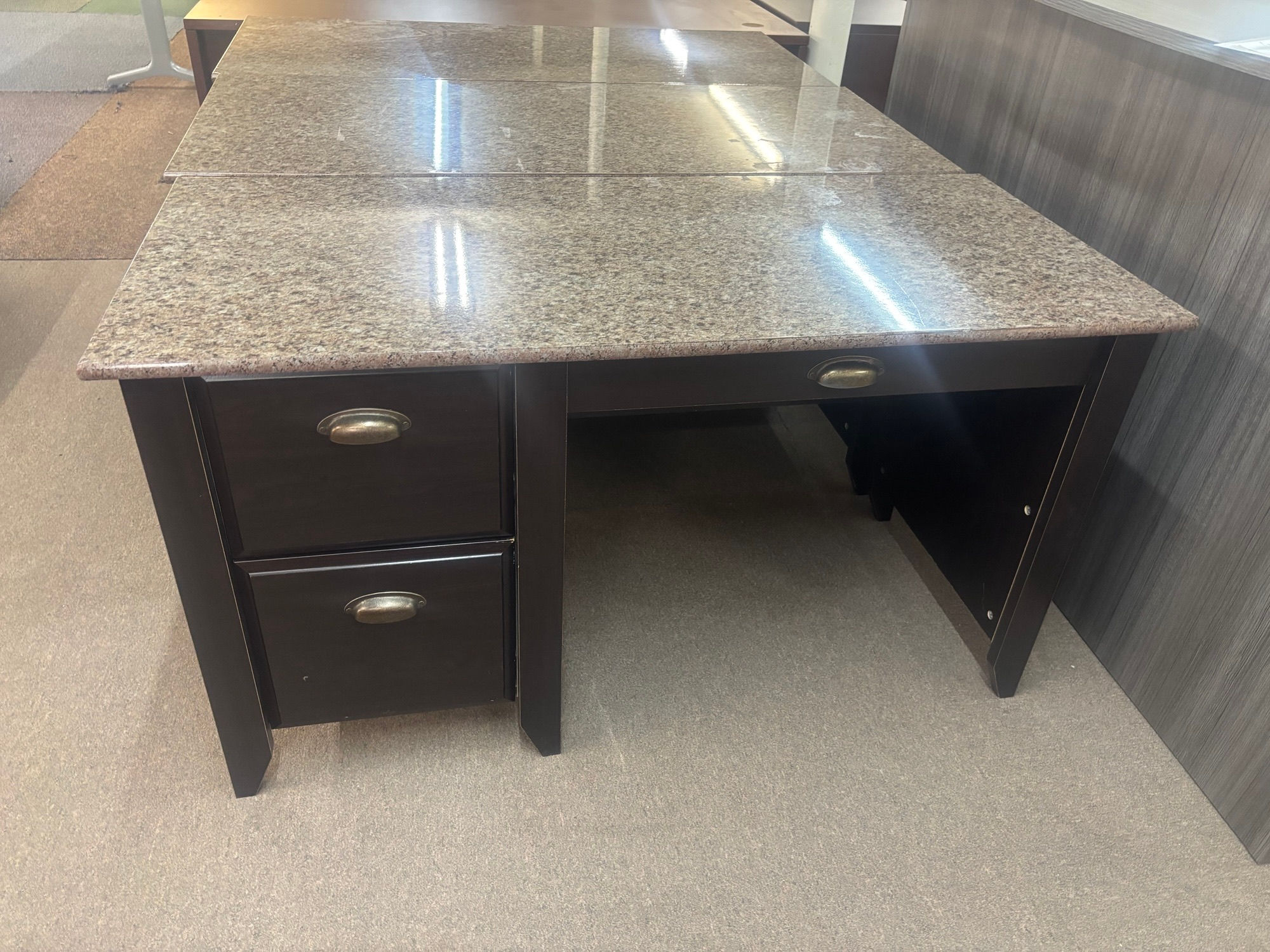Single Ped Desk With Faux Marble Top